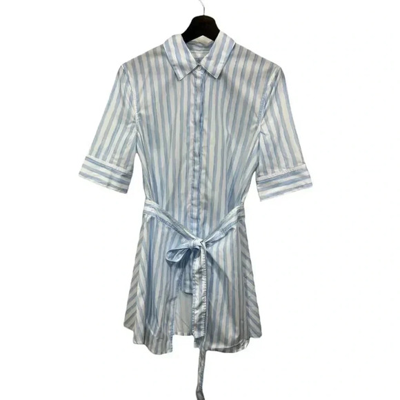 ROSETTA GETTY Apron Wrap Stripe Cotton Shirt  Baby Blue White - Picture 2 of 12